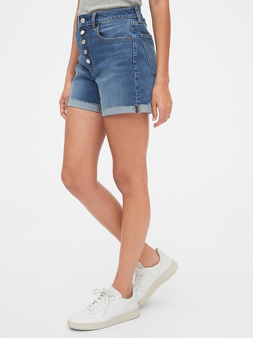 Image number 1 showing, 4" High Rise Curvy Denim Shorts With Raw Hem