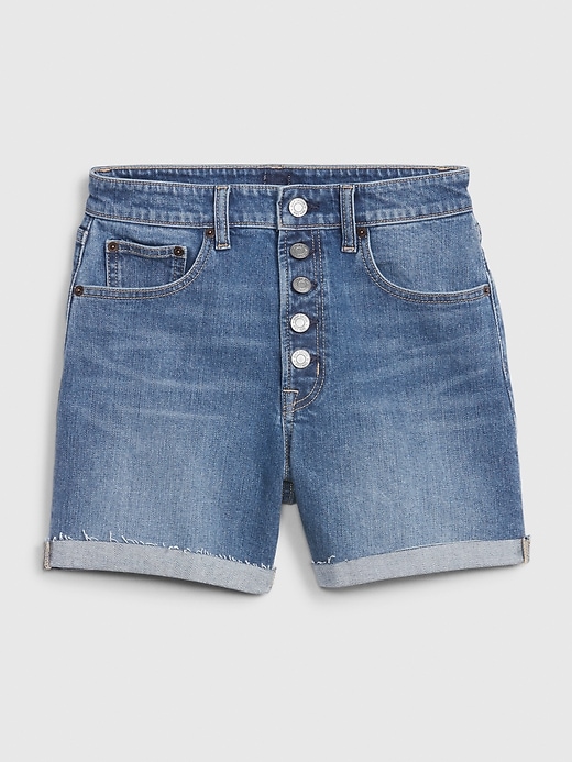Image number 6 showing, 4" High Rise Curvy Denim Shorts With Raw Hem