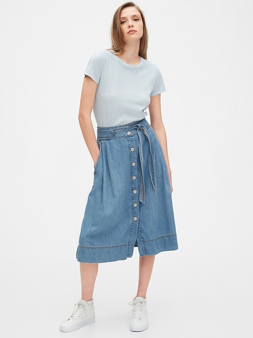 Image number 1 showing, Button-Front Denim Midi Skirt