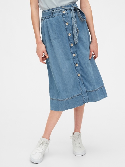 Image number 3 showing, Button-Front Denim Midi Skirt