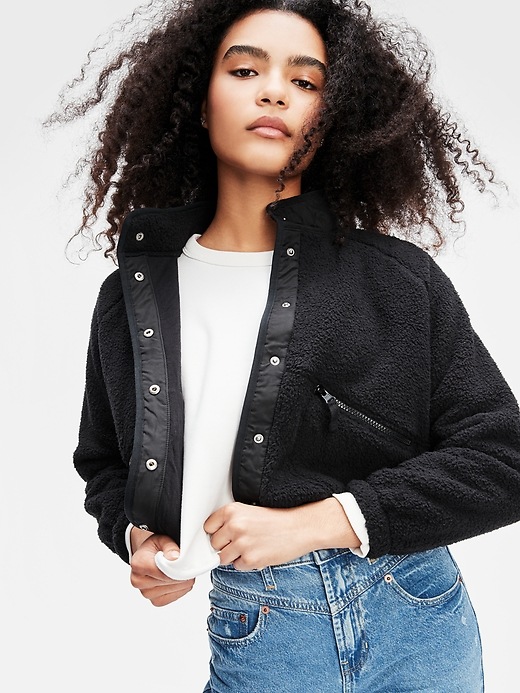 Image number 3 showing, Teen Cropped Sherpa Bomber Jacket