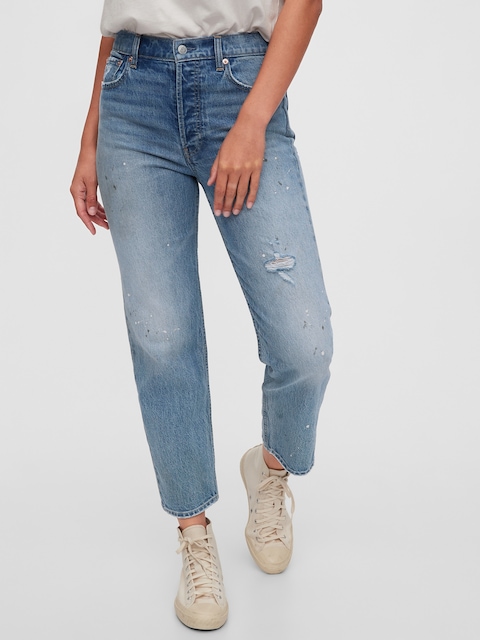 High Rise Distressed Cheeky Straight Jeans