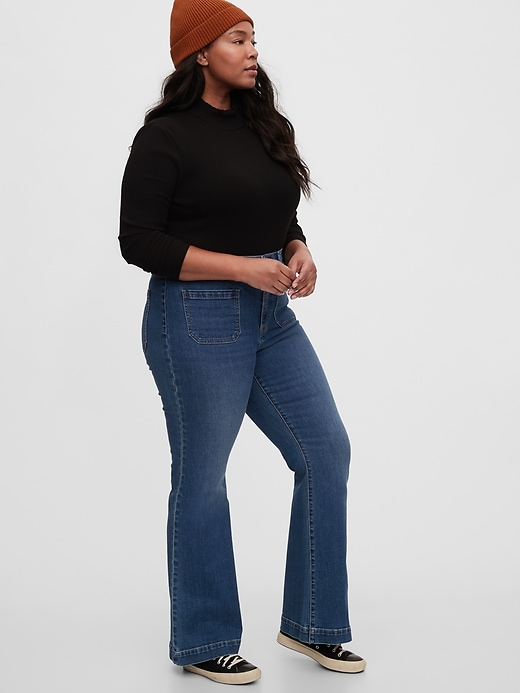 Image number 6 showing, High Rise Patch Pocket Flare Jeans with Washwell&#153