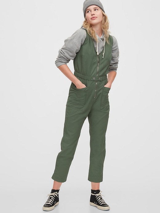 Image number 1 showing, Sleeveless Front-Zip Jumpsuit