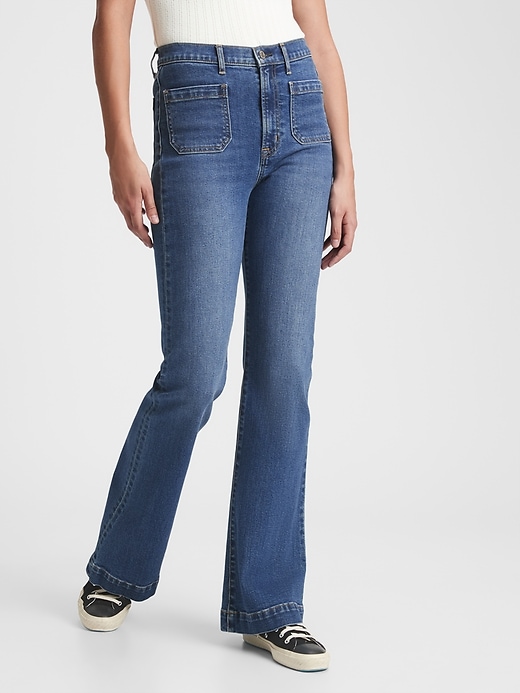 Image number 3 showing, High Rise Patch Pocket Flare Jeans with Washwell&#153