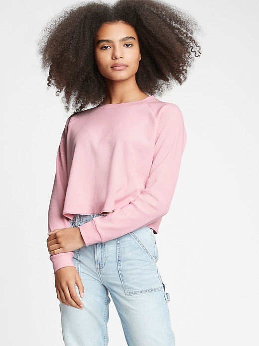 Image number 3 showing, Teen Cropped Waffle-Knit Shirt