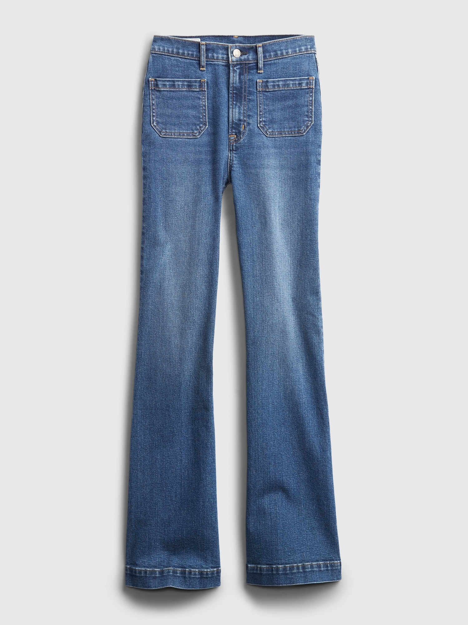 High Rise Patch Pocket Flare Jeans with Washwell™