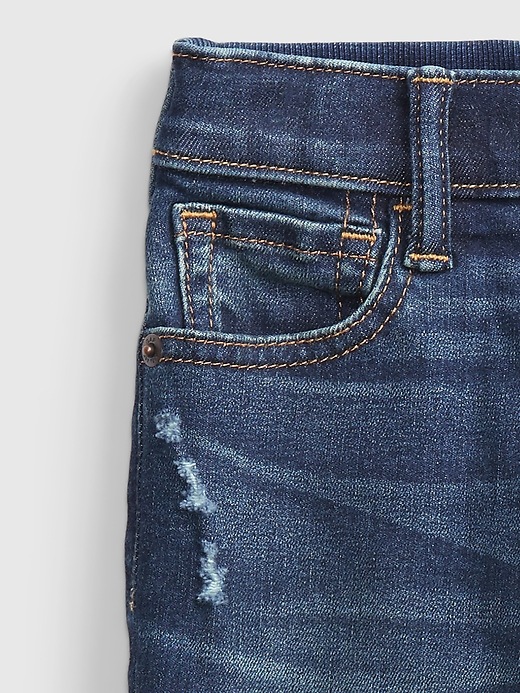 Image number 3 showing, Toddler Elasticized Pull-On Slim Taper Destructed Jeans