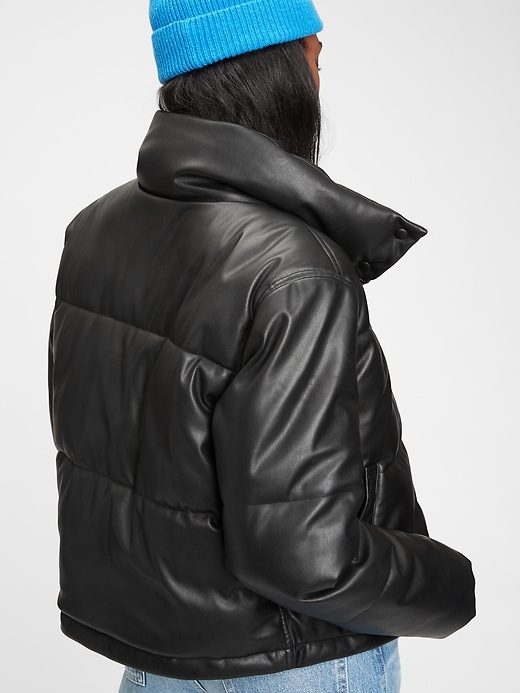 Image number 2 showing, Midweight  Faux-Leather Cropped Puffer Jacket