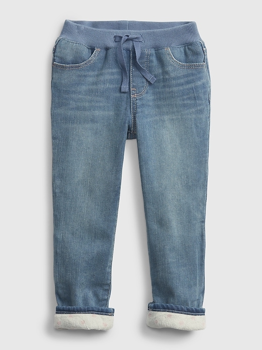 Image number 1 showing, Toddler Recycled Lined Pull-On Skinny Jeans with Stretch