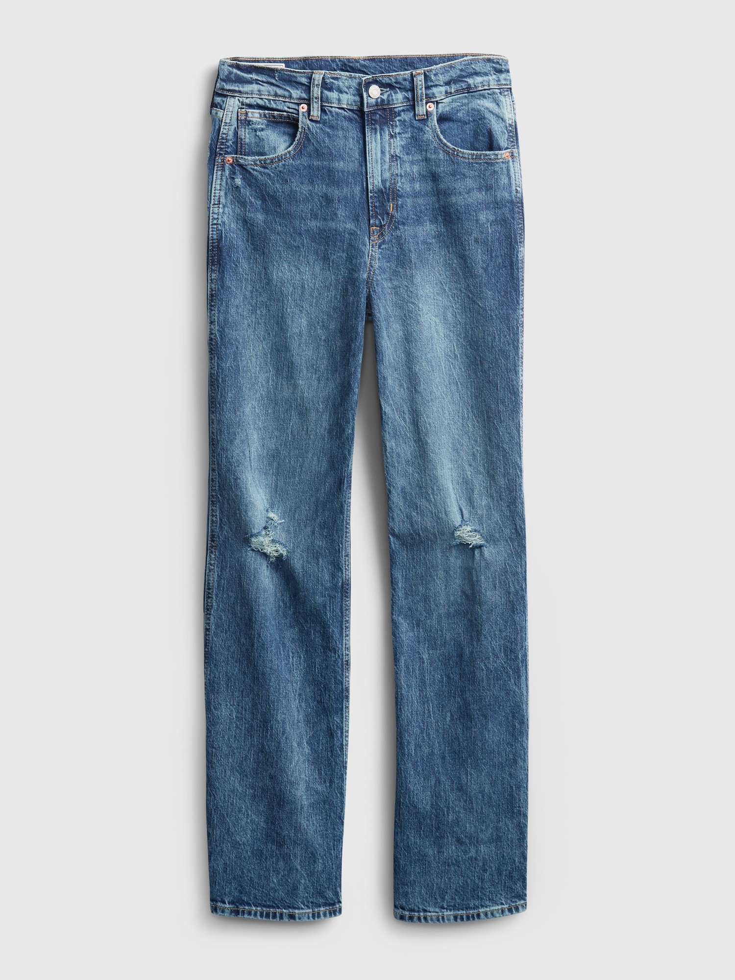High-Rise Flare Trousers Jeans Vintage Destroyed Ripped Denim