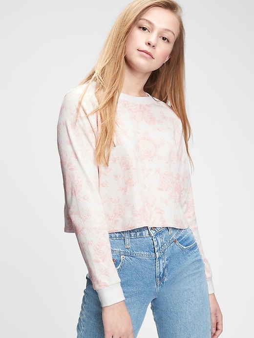 Image number 1 showing, Teen Cropped Waffle-Knit Shirt