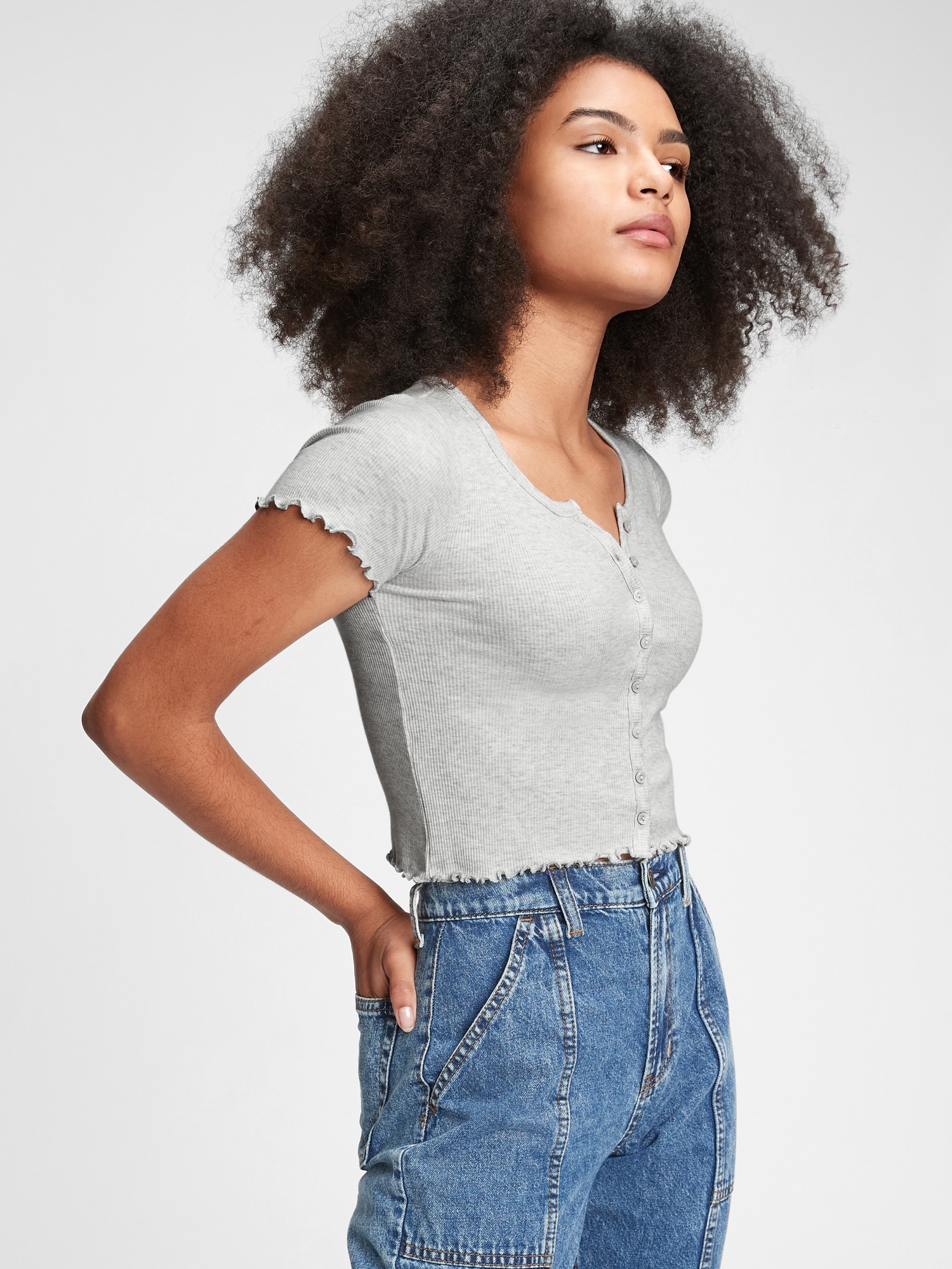 Teen Shrunken Ribbed Knit T-Shirt | Gap