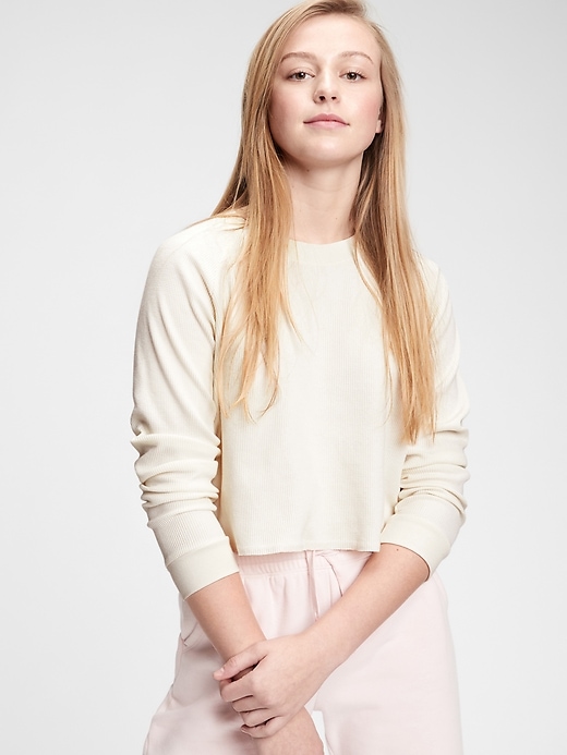 Image number 4 showing, Teen Cropped Waffle-Knit Shirt