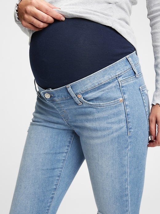 Image number 3 showing, Maternity True Waistband Full Panel Destructed Skinny Ankle Jeans