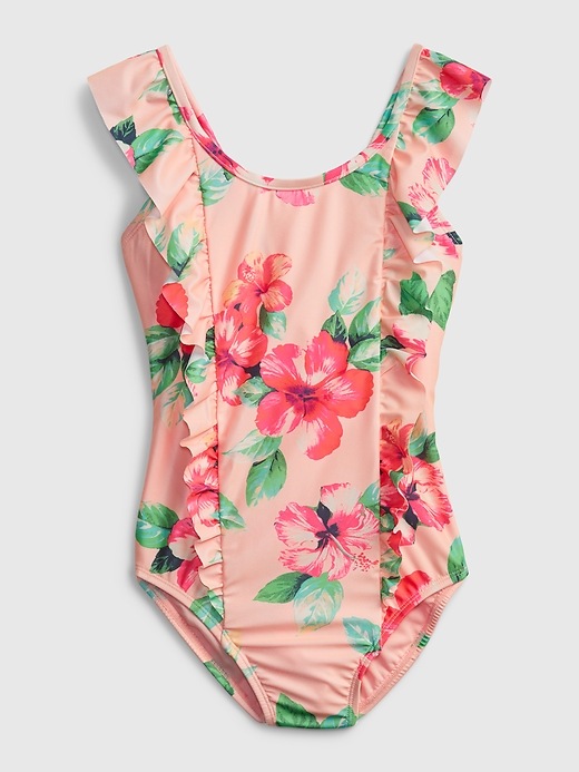 View large product image 1 of 1. Kids Recycled Ruffle Swim One-Piece