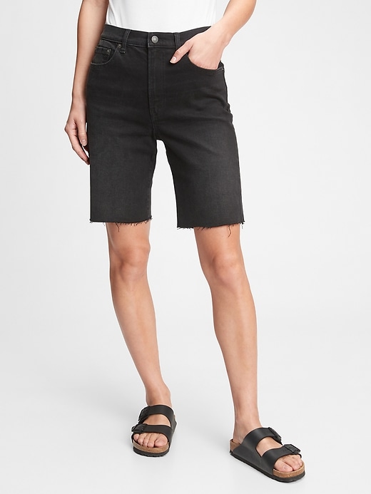 Image number 1 showing, 9'' High Rise Loose Bermuda Shorts With Washwell