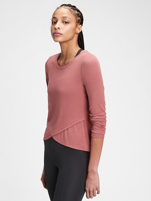 View large product image 1 of 1. GapFit Supersoft Ribbed Wrap-Front Top