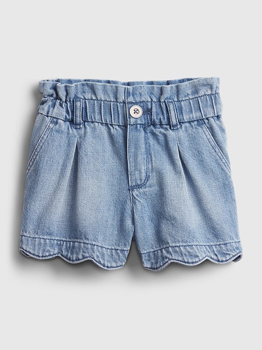 Image number 1 showing, Toddler Scalloped Pull-On Denim Shorts with Washwell&#153