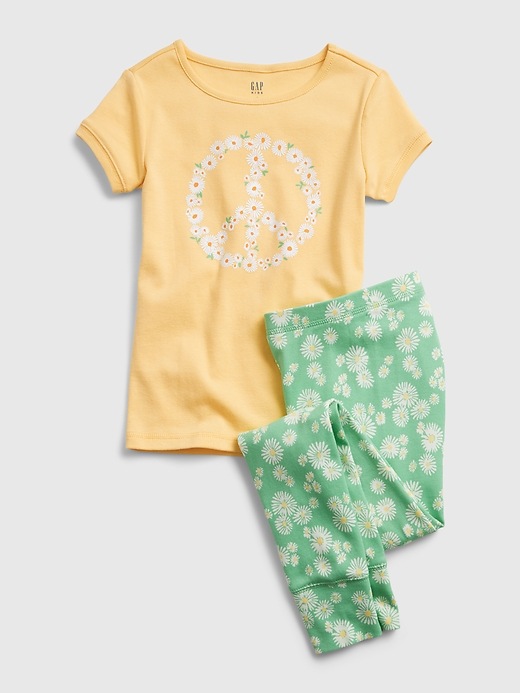 L'image numéro 1 présente Pyjama en coton biologique à imprimé de symbole de paix en marguerites pour Enfant