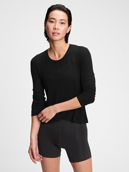 View large product image 1 of 8. GapFit Supersoft Ribbed Wrap-Front Top