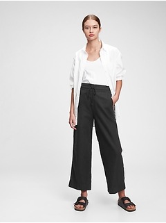 High Rise Wide-Leg Pants in Linen-Cotton with Washwell™