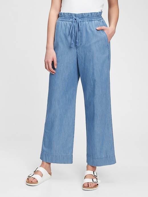 Image number 1 showing, High Rise Chambray Wide-Leg Pants With Washwell&#153