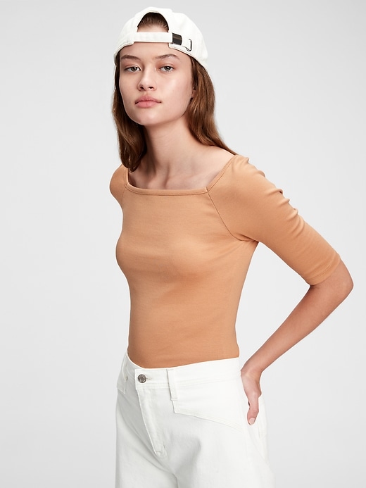 View large product image 1 of 1. Modern Squareneck Elbow Sleeve T-Shirt