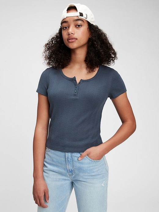 L'image numéro 1 présente T-shirt henley recyclé longueur 3/4 pour Adolescente