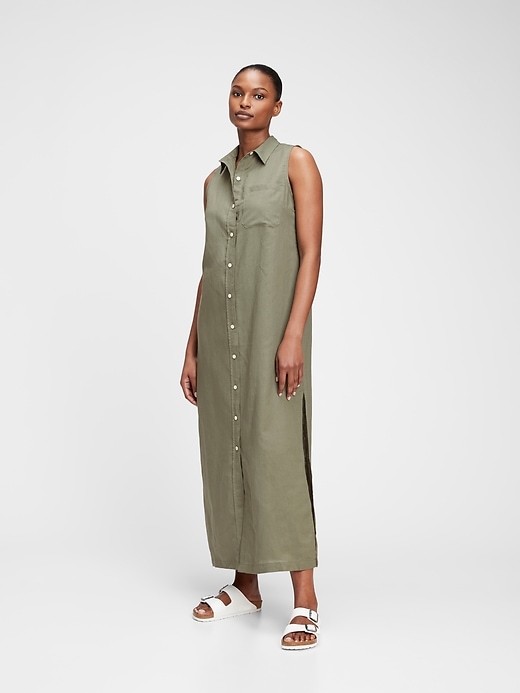 View large product image 1 of 1. Linen Maxi Shirtdress
