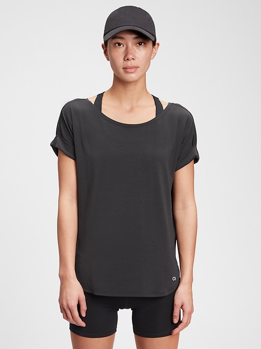 View large product image 1 of 5. GapFit Breathe Roll Sleeve T-Shirt