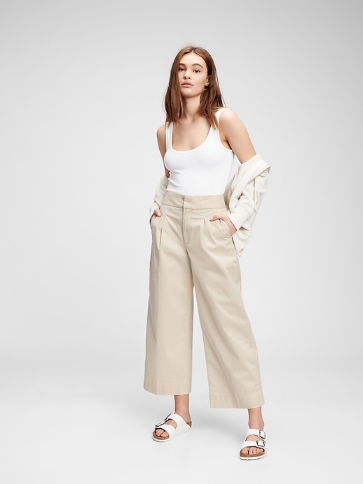 Image number 1 showing, High Rise Wide-Leg Khakis with Washwell