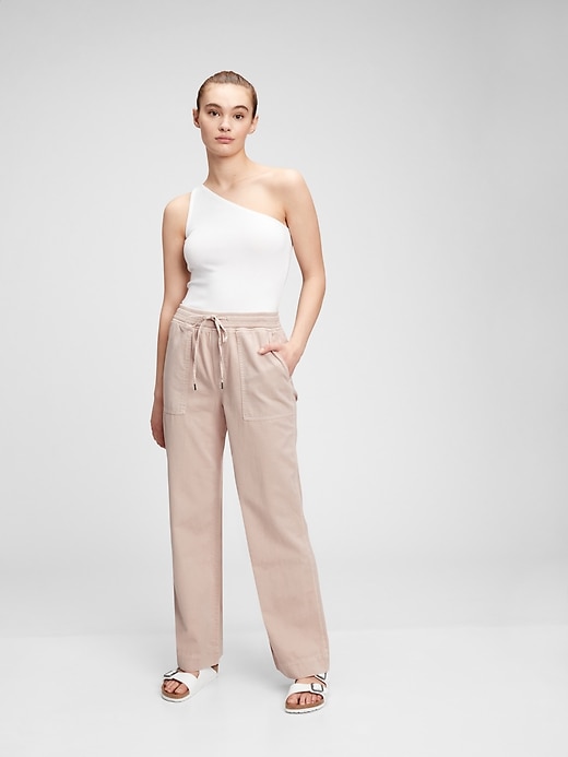 View large product image 1 of 1. Ribbed Wide-Leg Pull-On Pants