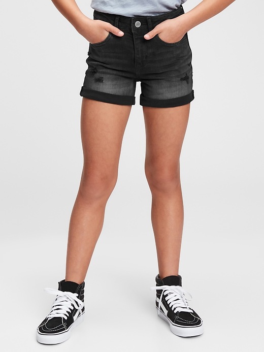 Image number 1 showing, Kids High-Rise Denim Shortie Shorts with Stretch