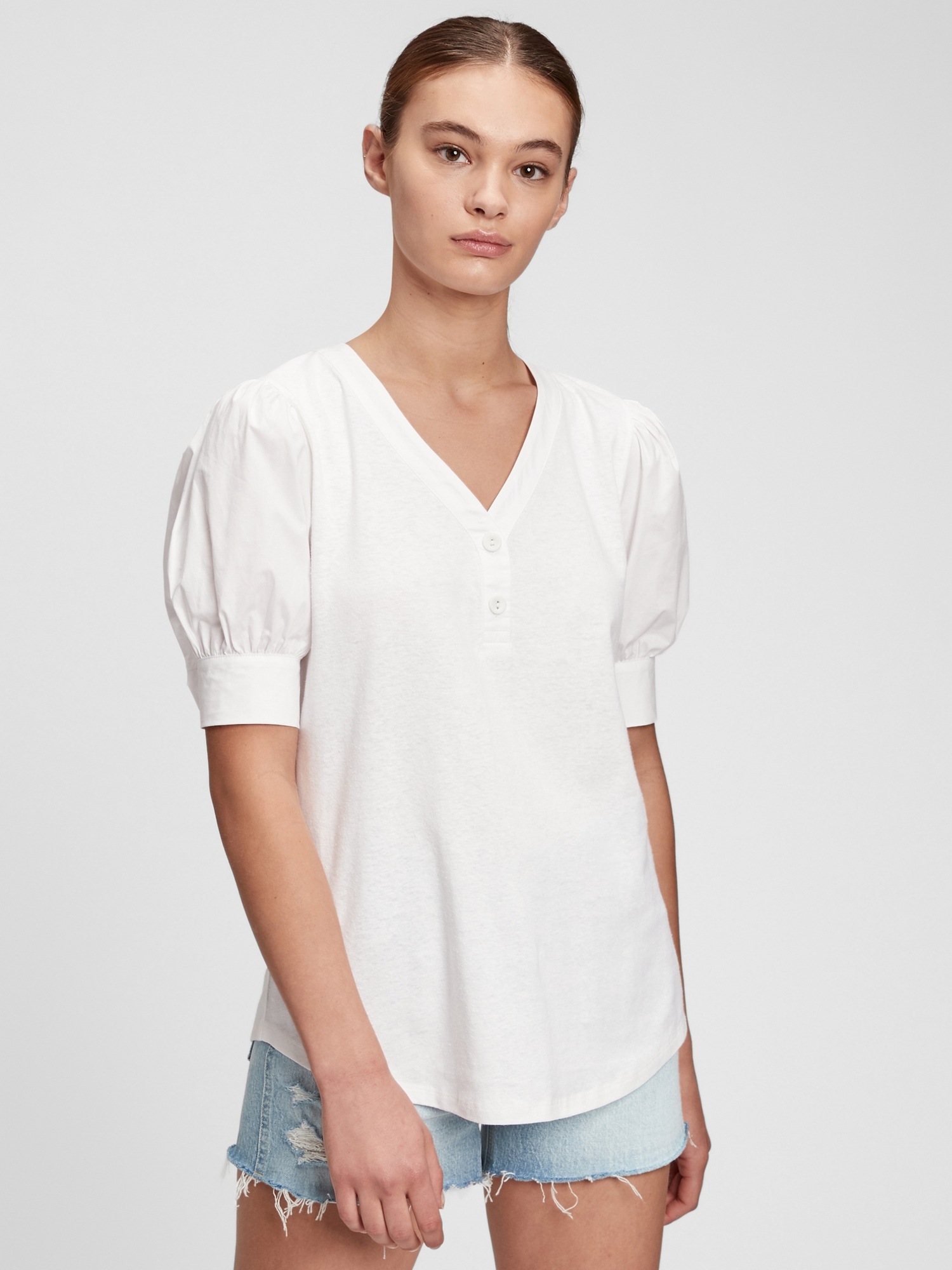Puff Sleeve Henley Top Gap