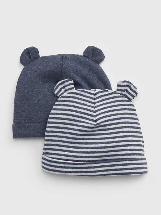 L'image numéro 1 présente Bonnet rayé en tricot ourson pour bébé (ensemble de deux)