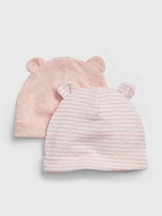 L'image numéro 1 présente Bonnet rayé en tricot ourson pour bébé (ensemble de deux)