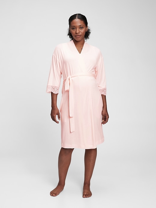 Image number 1 showing, Maternity Lace Trim Robe in Modal