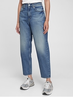 High Rise Barrel Jeans with Washwell