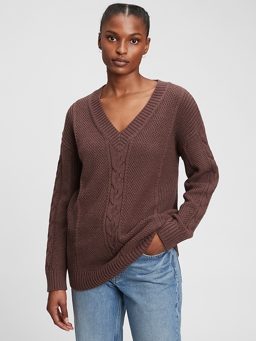 View large product image 1 of 1. Cable Knit Tunic Sweater