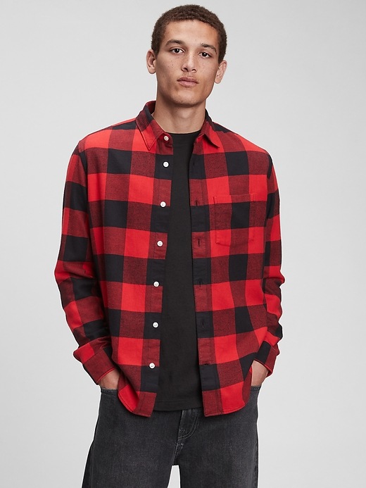 View large product image 1 of 1. 100% Organic Cotton Midweight Flannel Shirt