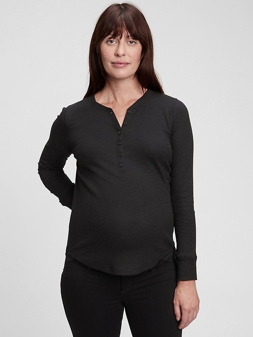 View large product image 1 of 1. Maternity Rib Henley T-Shirt
