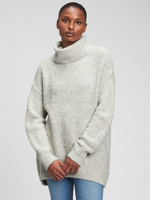 View large product image 1 of 1. Cozy Boucle Turtleneck Tunic Sweater