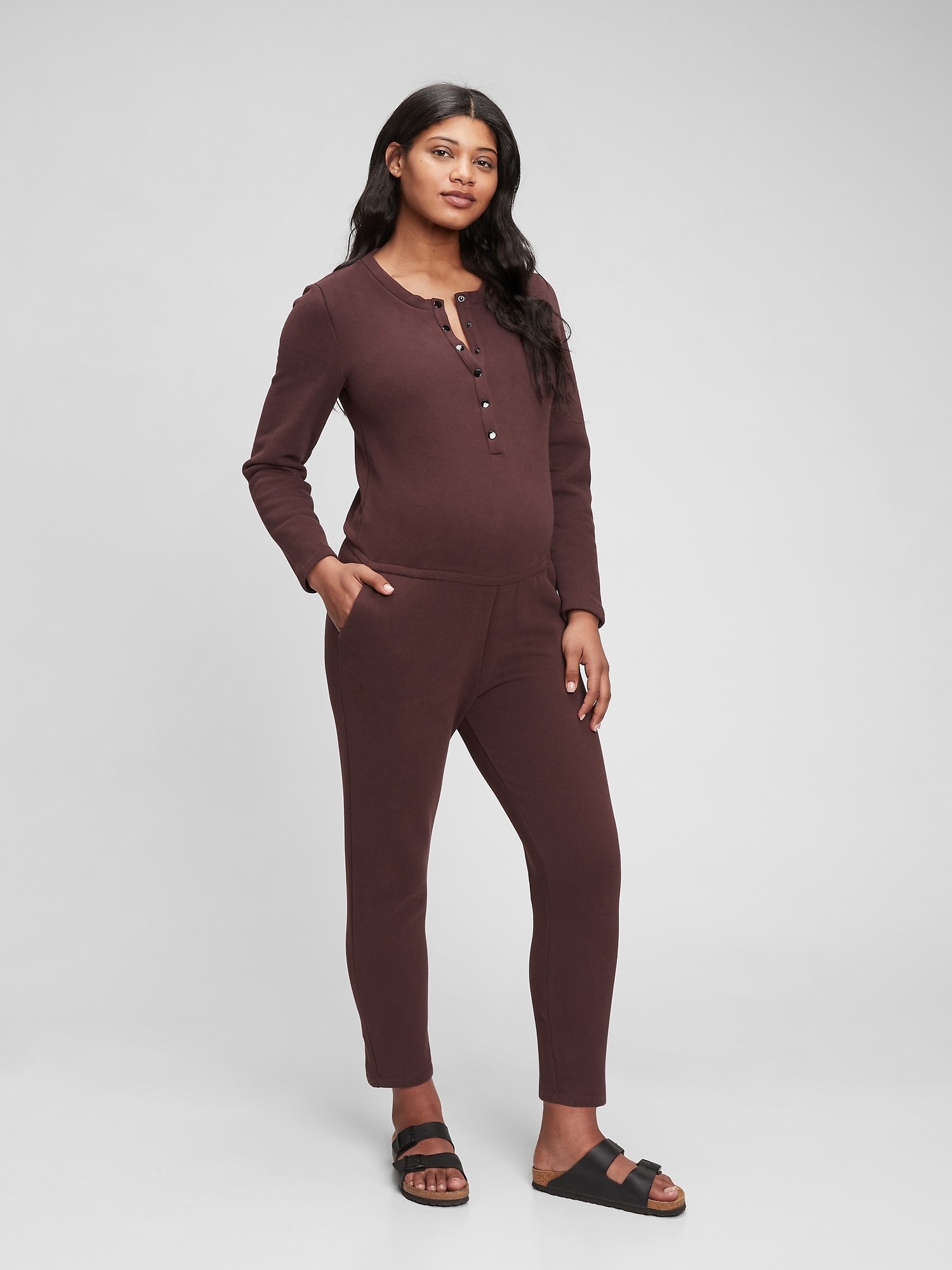 Gap Maternity Button-Front Terry Jumpsuit purple - 720719023
