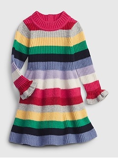 Robe-chandail à rayures en tricot côtelé à col montant pour Bébé