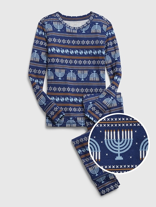 Image number 1 showing, Kids 100% Organic Cotton Hanukkah Print PJ Set