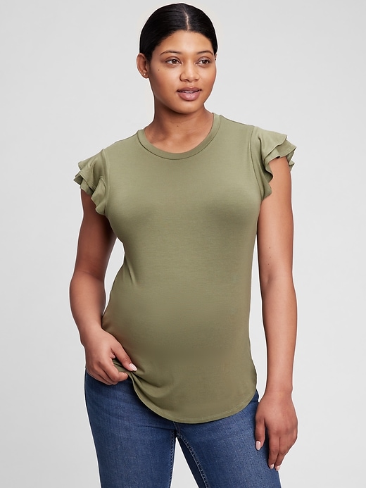View large product image 1 of 1. Maternity Flutter-Sleeve T-Shirt in Modal