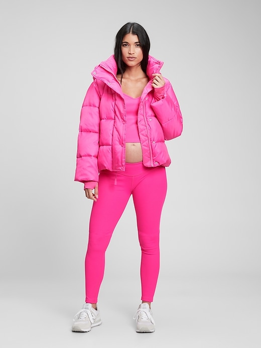 L'image numéro 1 présente Legging 7/8 en tissu côtelé GapFit Noir total à panneau intégral de maternité