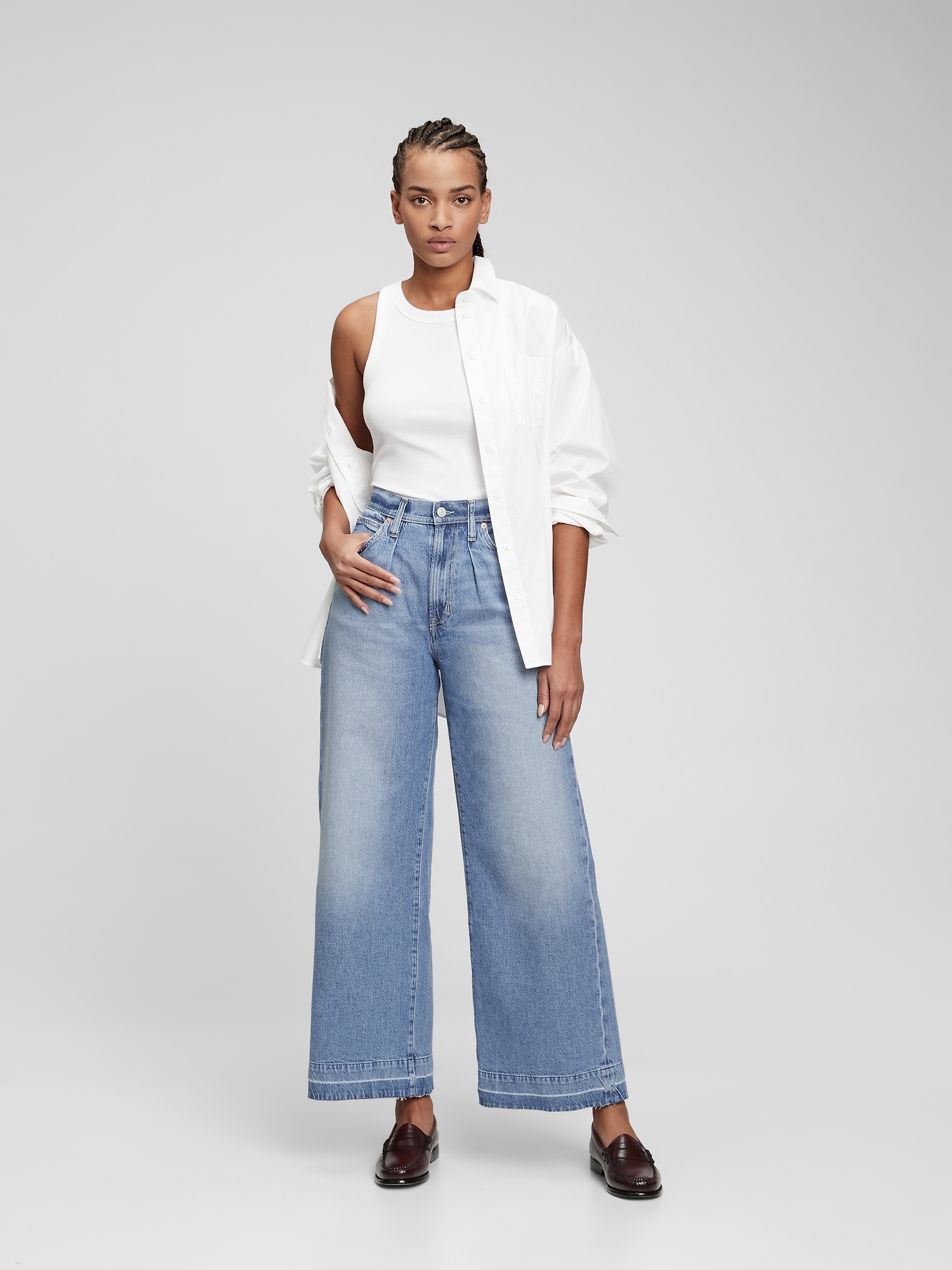 High Rise Pleated Wide-Leg Trouser with Washwell