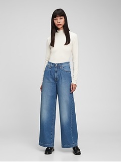High Rise Pleated Wide-Leg Trouser with Washwell | Gap